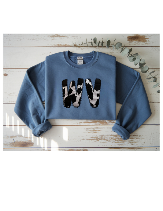 WV Cow Print Crewneck